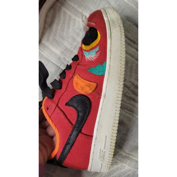 Nike Air Force 1 Low “Year of the Tiger” Kids 3Y Red Canvas Cat Face Sneakers - Picture 6 of 10